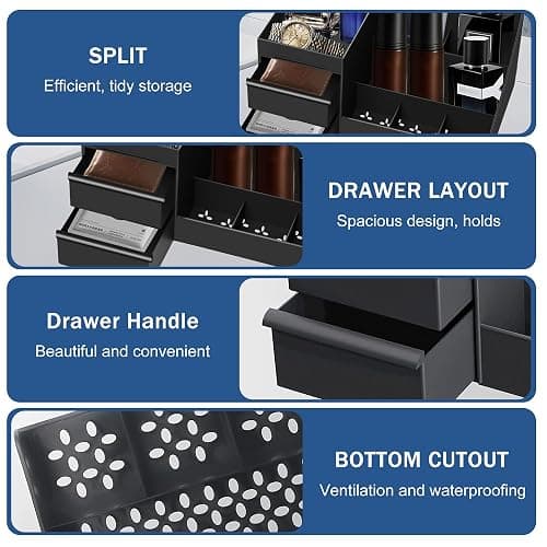 Novalunae Mens Bathroom Organizer with Drawer, Black Cologne and Perfume Display Stand with Storage Shelf for Vanity, Bathroom Counter, Shaving Supplies, Skin Care, Cologne Organizer for Men thumbnail 5