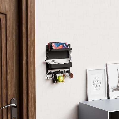 Yieach Bedside Shelf for Dorm Bed,Rv,Small Room and Nightstand,Wall Mounted Floating Shelves and Bedside Wall Organizer for Remote,Phone Holder,Charging Shelf,Cute Bedroom Decor for College Girl,Black thumbnail 5