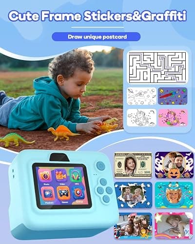 Dylanto Kids Camera Instant Print,1080P Kids Instant Cameras That Print Photos,Christmas Birthday Gifts for Girls Age 3-12,Portable Toy for 3 4 5 6 7 8 9 10 Year Old Girls Boys-Blue thumbnail 3
