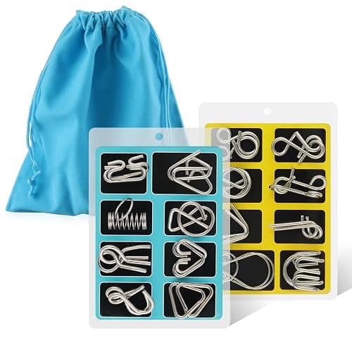 Coogam Metal Wire Puzzle Set of 16 with Pouch,Brain Teaser IQ Test Disentanglemen Iron Link Unlock Interlock Game Chinese Ring Magic Trick Toy for Party Favor Kids Adults Challenge - Image 1