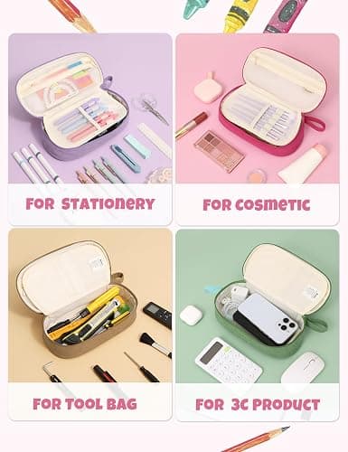 SUNEE Cute Pencil Case, Large Pencil Pouch, Soft Corduroy Fabric Big Pencil Bag with Zipper, Kawaii Pen Bag Stationery Storage and Organizer, School Supplies for Teen, Student, Boys, Girls, Berry Pink thumbnail 8