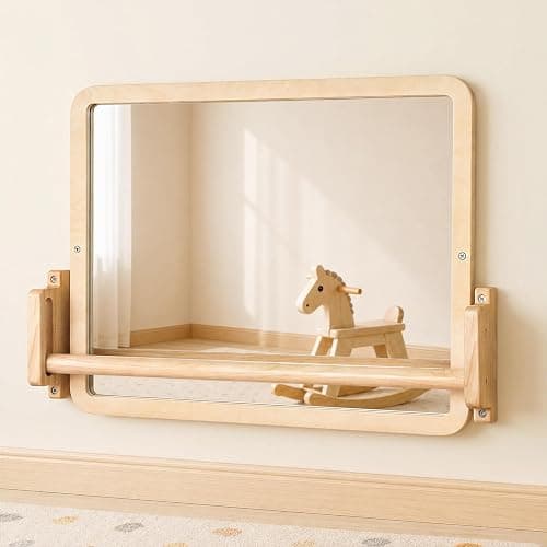 Brezlio Montessori Mirror with Bar – Adjustable Baby Pull Up Bar, Anti-Rotation Design & Acrylic Safety Baby Mirror for Wall – Tummy Time, Pull to Stand Toys for Infant Toddler Nursery - Image 1