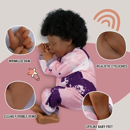 BABESIDE Lifelike Reborn Baby Dolls Black - 17-Inch Baby-Soft Body & Curls Realistic-Newborn Baby Doll African American Real Life Baby Dolls Cloth Body w/Gift Box for Kids thumbnail 3