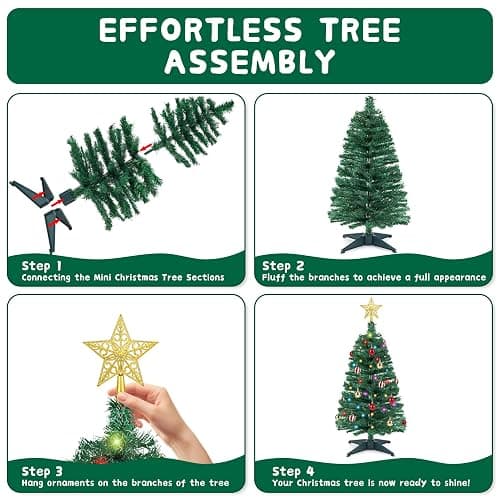 3 FT Small Christmas Tree with Lights, 12 Lighting Modes, Timer&Ornaments, Mini Fake Artificial Xmas Tree for Tabletop, Home, Office, Christmas Decoration Tree Decor thumbnail 4