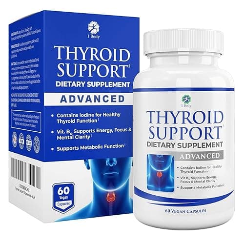 1 Body Thyroid Support Supplement with Iodine - Energy & Focus Support Formula - Vegetarian & Non-GMO - Vitamin B12 Complex, Zinc, Selenium, Ashwagandha, Copper & More 30 Day Supply - Image 1