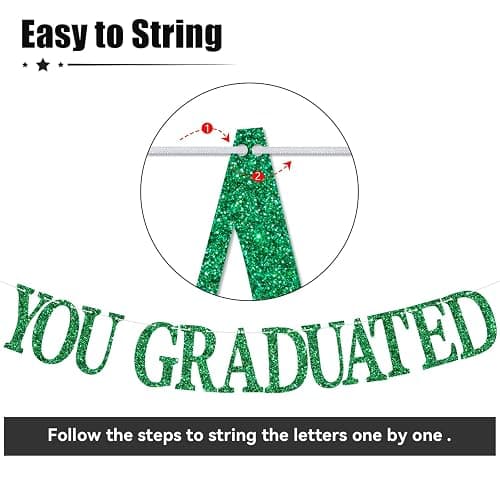 Congrats Grad 2026 Banner, You Did It Hanging Decorations, Class of 2026 Graduation Party Decorations Supplies Green and Black Glitter thumbnail 7
