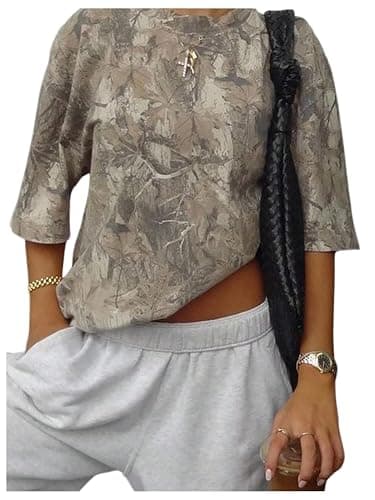 BEAUDRM Women's Y2K Camo Print Shirts Oversized Camouflage T Shirt Vintage Short Sleeve Tee Casual Crewneck Summer Tops - Image 1