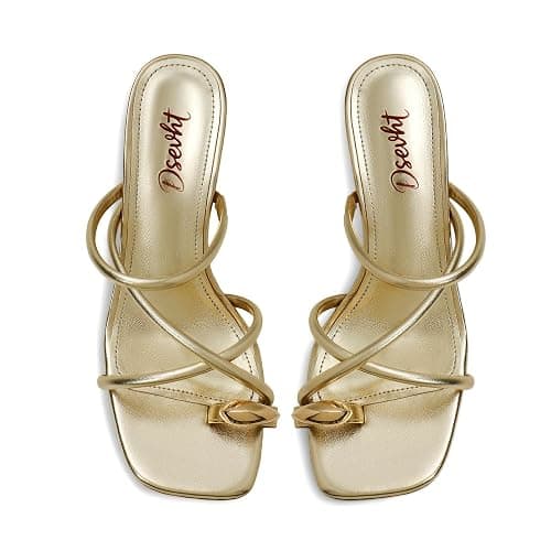 Dsevht Strappy Kitten Heel Sandals Toe Ring Flip Flop Stiletto Low Short Thong Heels Slip On Square Open Toe Summer Dress Shoes for Women thumbnail 7