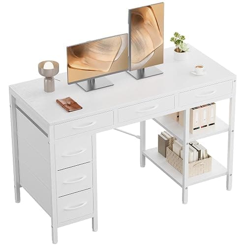 OLIXIS 47 Inch Computer Desk with 6 Fabric Drawers, for Home Office Work | 6 Fabric Drawers & Reversible Gaming Desk, Office Workstation, Corner Desk with Storage, Home Office,Living Room,Dorm, White - Image 1