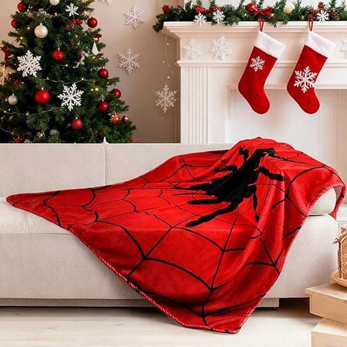 Breling Spider and Spiderweb Throw Blanket 50"x60" Red and Black Spider Web Blanket Winter Warm Decor Fluffy Soft Flannel for Couch Home Decor Gifts thumbnail 5