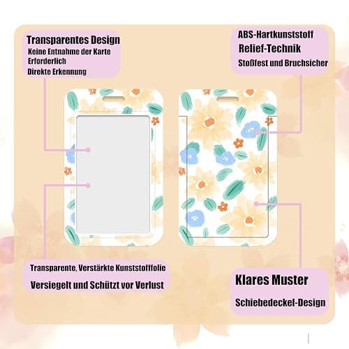 4 Stück Blumenmuster Kpop Photocard Holder mit Schlüsselanhänger, Sliding Hartplastik Kartenhülle, Card Sleeves, Niedliche Kartenhalter für Bus Card, Studentenausweis Ausweis, Bankkarte, Ausweishalter thumbnail 5