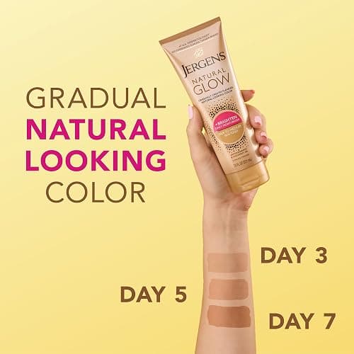 Jergens Natural Glow Self Tanner Body Lotion, Sunless Tanning, Fair to Medium Skin Tone, Daily Moisturizer with Coconut Oil, Vitamin E and Antioxidants, 7.5 Oz thumbnail 4