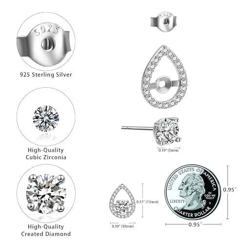 Trifasorie Stud Earrings for Women, 925 Sterling Silver with Birthstone, Anniversary Birthday Jewelry Gift for Wife Mother Girlfriend Tear Drop Earjacket Stud thumbnail 4