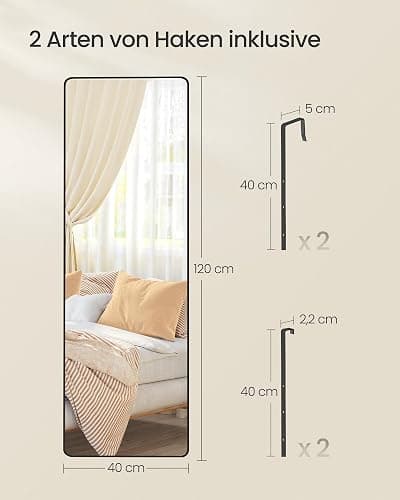SONGMICS Ganzkörperspiegel, 120 x 40 cm, rechteckiger Spiegel, Wand- oder Türmontage, Rahmen aus Aluminiumlegierung, Hartglas, für Schlafzimmer, Wohnzimmer, Garderobe, tintenschwarz LFM032B01 thumbnail 3