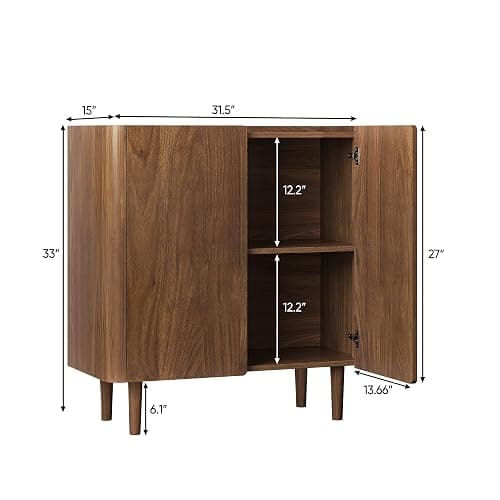Smuxee Walnut Sideboard Cabinet, Freestanding Buffet Cabinet with Curved Edge Design, Wood Storage Cabinet with Adjustable Shelf for Living Room, Hallway, Entryway thumbnail 2