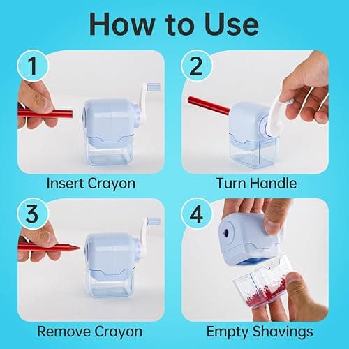 Crayon Sharpener Compatible with Crayola, Manual Hand Crank Crayon Sharpener, Transform Dull Crayons into Sharp, with Removable Shavings Container, for Home, Art Projects, and Travel, Blue thumbnail 7