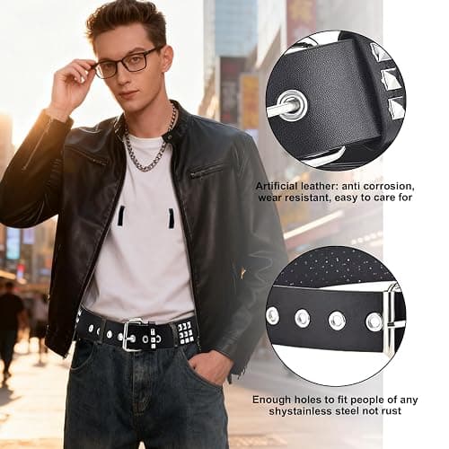 Aiuulu Studded Belt Kit, Y2k Alt Punk Emo Grunge with Grommet Bright Metal Belts for Women Men thumbnail 4