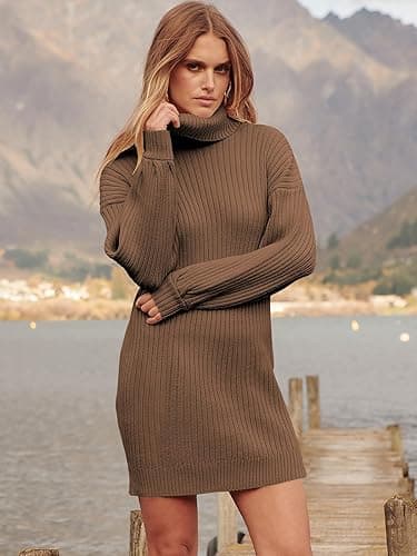 ANRABESS Women Oversized Sweater Dress Turtleneck Batwing Long Sleeve Ribbed Knit Loose 2025 Fall Winter Casual Short Dress thumbnail 4