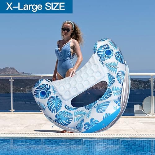 COOLCOOLDEE Pool Float with Canopy, Cup Holder - XL Pool Chair Lounge Float with Adjustable Sun Shade Cover, Drink Holder, Ergonomic Headrest,Inflatable Pool Float for Adults thumbnail 5