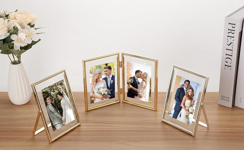 GorYeeFine Gold 4x6 Floating Picture Frame for Photo(2x3'',3.5x5''),Adjustable Tabletop/Shelf,Floating Picture Frames 2x3'',Classy Metal Gift Frames for Wedding,Thanksgiving,Christmas thumbnail 8