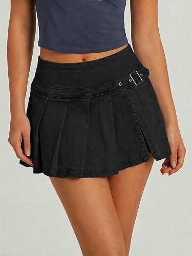 EMMIOL Denim Mini Skirt for Women - Mid Waisted Stretch Side Zipper Skort Y2k Casual Jean Skirts with Shorts Underneath thumbnail 5