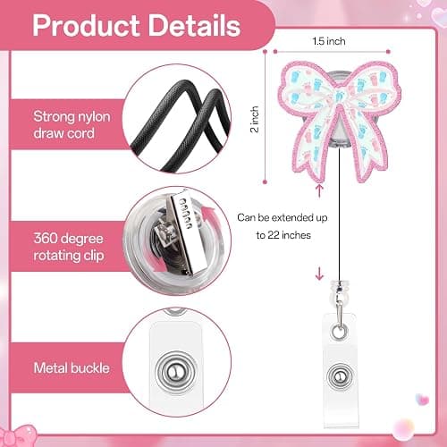 Kimoli Funny Nursing Badge Reel Cute Bow Labor and Delivery Nurse Badge Reel Pink Id Card Holder with Clip for Rn Doctor Healthcare Teacher Nurse Gifts thumbnail 3