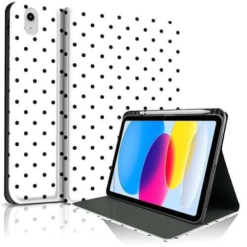 TopPerfekt Case for iPad 11th (A16) 11-inch 2025 / 10th Gen 10.9-inch 2022,Cute Polka Dot Stylish Aesthetics Design Protective Cover with Pencil Holder,Anti-Slip,Anti-Shock- Big Black Polka Dots White - Image 1