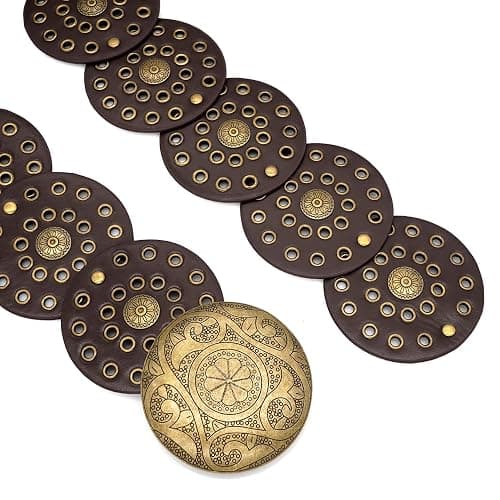 WULIQIUQIU Wide Disc Belt for Women Boho Concho Leather Belts Vintage Western Waist Belt thumbnail 4
