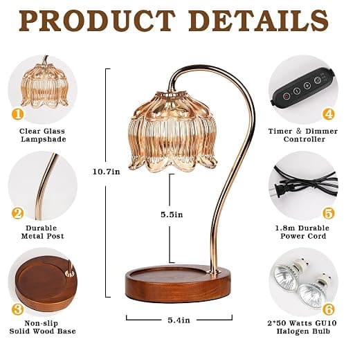 Funistree Flower Candle Warmer Lamp with Timer, Dimmable Candle Lamp Warmer, Christmas Birthday Gift for Women Mom, House Warming for New Home Decor, Lotus Wax Melt Warmer for Jar Candles thumbnail 4