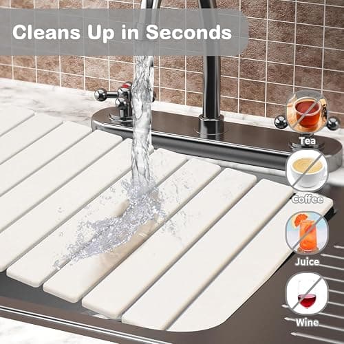 Large Stone Dish Drying Mats for Kitchen Counter, Eco - Friendly Diatomaceous Stone Mats, Non - Slip Collapsible Absorbable Stone Dish Drying Mat for Multi - Purpose, Match Any Countertop, 24"×16" thumbnail 7