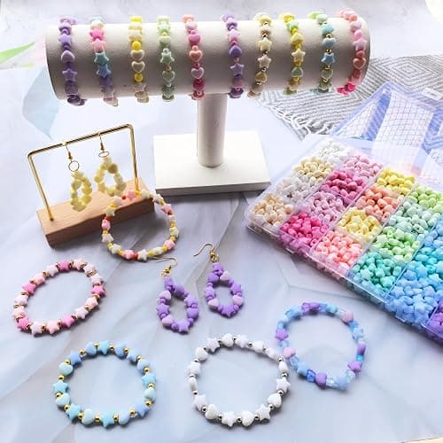 1000Pcs Matte Acrylic Star Beads Hart Beads for Jewelry Making, Macaron Colors Frosted Pastel Bead Colorful Assorted Cute Aesthetic Kawaii Bead for Bracelet DIY Craft Earring Phone Charm thumbnail 8