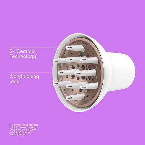 Conair Double Ceramic Universal Diffuser Attachment for Hair Dryer, Volumizing Universal Blow Dryer Diffuser for Frizz-Free Curls, Fits Dryers with Nozzles from 1.75" to 2.1", White thumbnail 2
