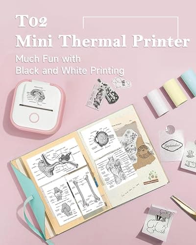 Memoqueen T02 Pocket Printer - Print Pod Mini Sticker Printer Portable Bluetooth Inkless Instant Photo Printer, Compatble with Phones & Taplates, Great for DIY, Study Notes, Journal, Fun, Work, Pink thumbnail 4