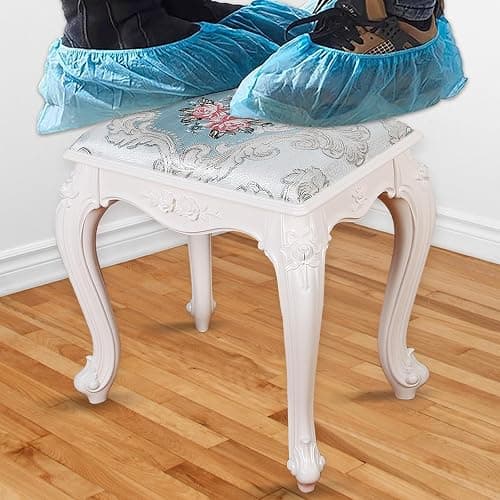 DJHVJS 17 in Vanity Stool, Modern Elegant Makeup Chair with Embroidered Concave Seat Surface, Lightweight PVC Vanity Chair, Capacity 300lb, Assembles in Minutes(White, 5.7lb) thumbnail 5