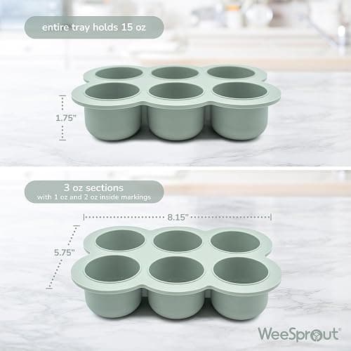WeeSprout Silicone Baby Food Freezer Tray with Clip-on Lid - Perfect Storage Container for Homemade Baby Food, Vegetable & Fruit Purees, and Breast Milk (Matte Green, Six 3 Ounce Sections) thumbnail 2