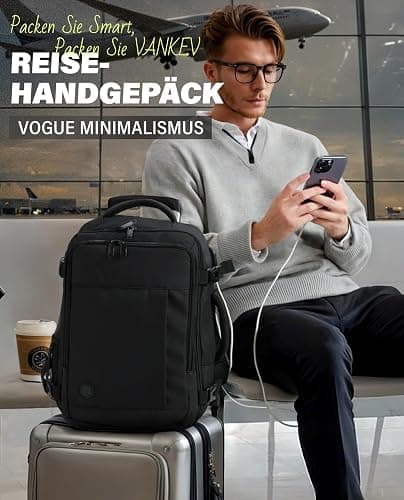 VANKEV für Easyjet Handgepäck 45x36x20 Laptop Rucksack Reiserucksack Handgepäck Tasche Rucksack 15.6 Zoll Laptop Backpack für Herren Damen Schwarz thumbnail 2