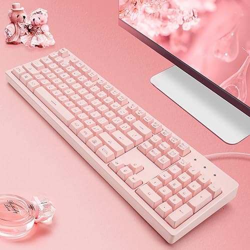 Basaltech Pink Keyboard with 7-Colors LED Backlit,104 Keys Silent Creamy Keyboards,Double Shot Keycaps Light Up Keyboard Wired USB for Computer,Mac,Laptop thumbnail 4