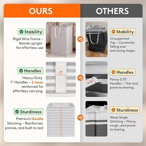 Lifewit 80L Large Laundry Baskets, 2 Pack, Reinforced Handles, Grey | Collapsible Laundry Hamper, Dirty Clothes Hamper, Waterproof Freestanding Design for Dorm, Laundry Room, Bedroom, Bathroom thumbnail 10