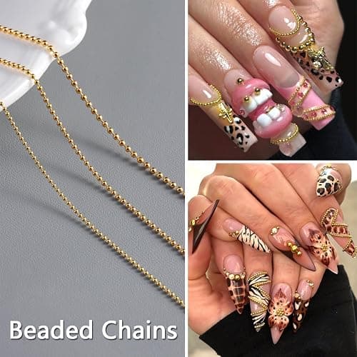 12 Strips Metal Chain 3D Nail Art Charms, Punk Alloy Nail Rivets Jewelry | Gold Silver Dark Gray Nail Chains, Gothic Manicure Accessories for Women, DIY Crafts Decorations thumbnail 5