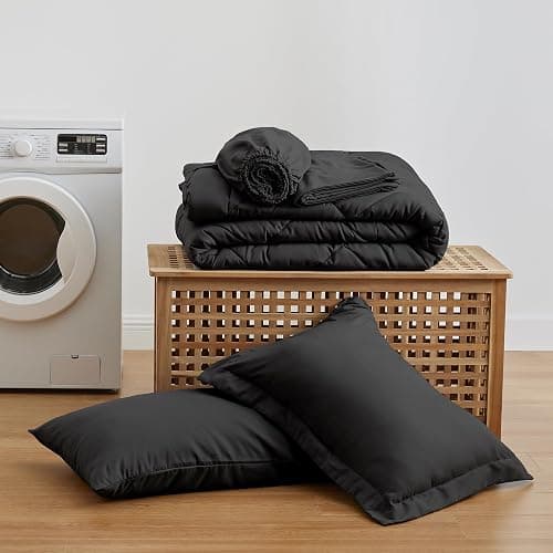 Love's cabin Twin Comforter Set Black, 5 Pieces Twin Bed in a Bag, All Season Bedding Sets with 1 Comforter, 1 Flat Sheet, 1 Fitted Sheet, 1 Pillowcase and 1 Pillow Sham thumbnail 9
