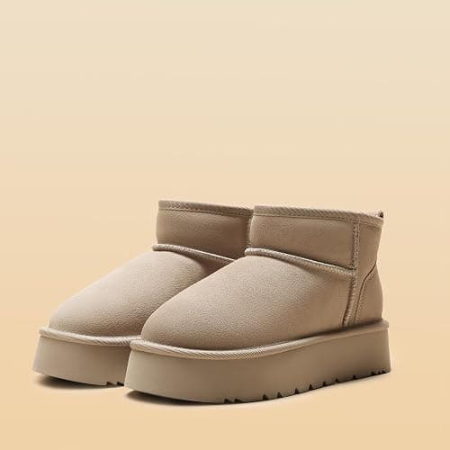 DREAM PAIRS Women's Platform Winter Snow Boots Genuine Suede, Water Resistant Mini Ankle Boots Stable Lightweight Booties Anti-Slip with Memory Foam Outdoor Fuzzy thumbnail 4