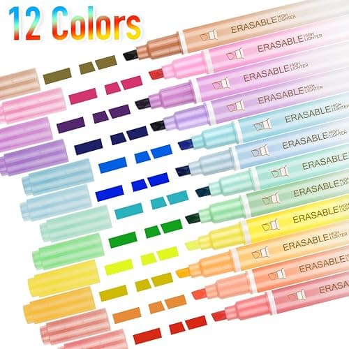 Dacono Erasable Highlighters, 12 Pcs Bible Highlighters No Bleed Through, Chisel Tip Assorted Colors Highlighter Erasable Marker Pens for Journal Planner Notes School Office Supplies thumbnail 3