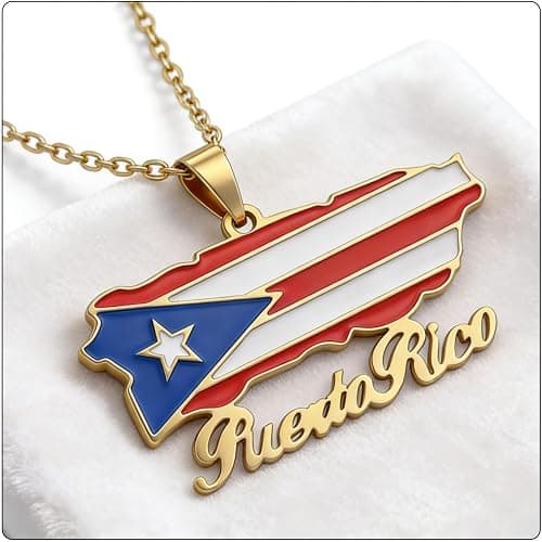 Fusamk Fashion Stainless Steel Puerto Rico Map Pendant Country Flag Pattern Necklace thumbnail 3