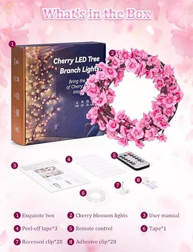 FIALAME Cherry Blossom Lights for Bedroom Wall Decorations,4 FT 48 LED Cherry Blossom Decor,2026 New Dimmable Light-Up Pink Bedroom Decor with Remote Timer,8 Lighting Modes,Romantic Gifts for Her thumbnail 9