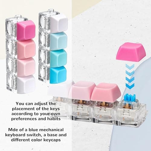 2 PCS Keyboard Fidget Toy, 4-in-1 Keyboard Button Clicker Keychain, Push Bubble Sensory Fidget Toys for Kids Adults to Relief Pass Time (Blue Pink White) thumbnail 4