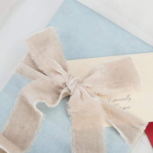 Keypan Light Gray Velvet Ribbon for Gift Wrapping - 1 1/2 inch Wide Handmade Fringe Fabric Ribbons for Christmas Decorations, Baby Shower, Flower Bouquet thumbnail 4