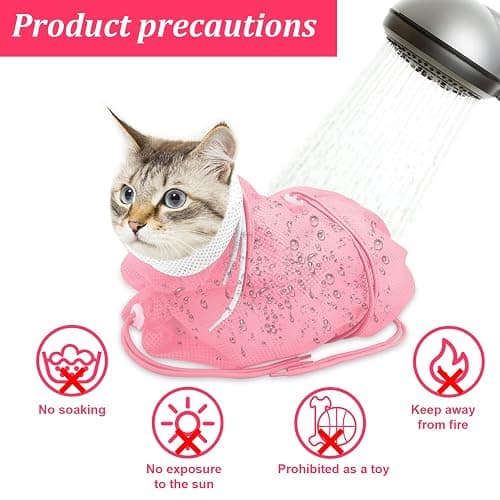 Catcan Cat Bathing Bag, Breathable Cat Grooming Bag, Anti Scratch Adjustable Cats Shower Washing Bag with Mesh for Nail Trimming thumbnail 7
