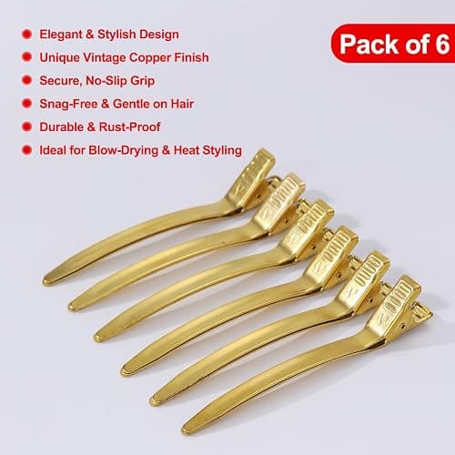 PERFEHAIR 6 Pcs Duckbill Alligator Hair Clips for Women - Metal Sectioning Clips with Strong Grip for Styling, Coloring, Sturdy Duck Bill Clips for Holding Rollers & Setting Curls (Copper) thumbnail 2
