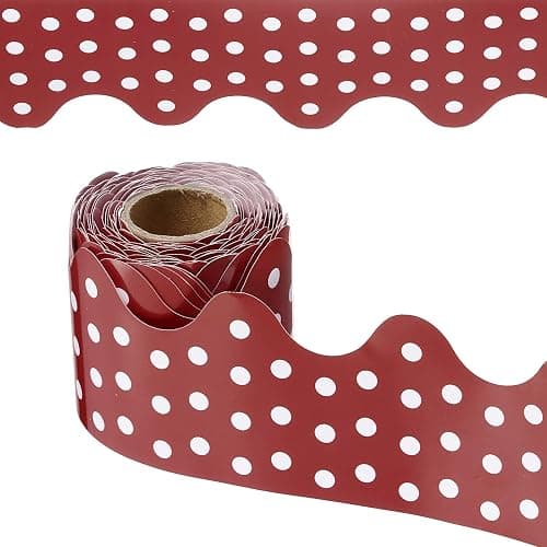 PATIKIL Dots Bulletin Board Border, 33 Feet Poster Chalkboard Cork Decoration Trim Scalloped Borders Wall Decor for Classroom Office Locker, Burgundy - Image 1