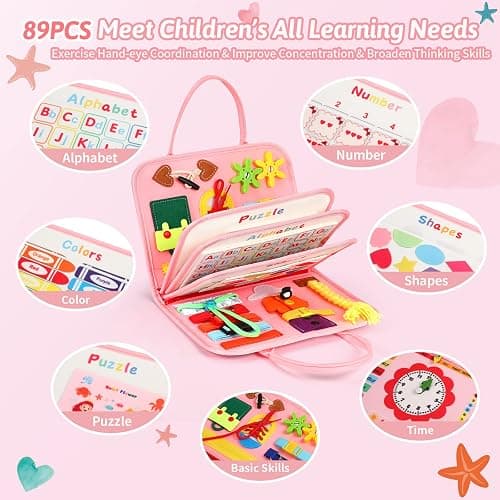 8 in 1 Toddler Busy Board for 1 Years Old, Montessori Toy Busy Book for Toddlers 1-3 Educational Toy Activity for Basic Motor Skills, Kid Travel Essential 2-4 Yr Christmas Birthday Gift for Girl thumbnail 4